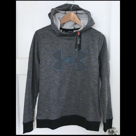 NWT! Under Armour Womens 1317891 Fleece Big Logo Gray Blue Hoodie Sweatshirt S M - Picture 1 of 5